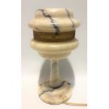 Alabaster turned table lamp with central gilt metal pierced fret, height 36cm