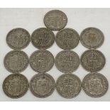 Thirteen George V half crowns, the 0.500 silver, 1920s and 1930s, weight 180.5g approximately.