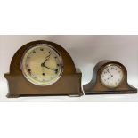 An oak cased three train mantle clock, the dial signed Elliot, height 21.5cm; together with an oak