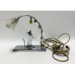 A French Art Deco chrome 'Fox and the Grapes' Aesop Fable table lamp by W.L. Paris, with original