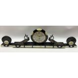 Art Deco black marble and green onyx clock garniture, the 5.5in dial with gilt Arabic Numerals and