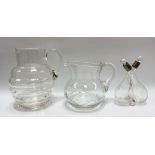 Whitefriars glass jug of ovoid lobed form, height 19.5cm; together with a cut glass jug and a silver