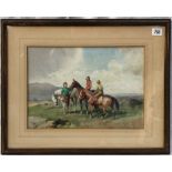 WILLIAM EVANS LINTON (1878-1956) Three Women With Their Ponies Watercolour Signed 26 x 37cm