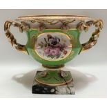 19th Century porcelain 'Warwick' vase, possibly Chamberlain Worcester painted with reserves of