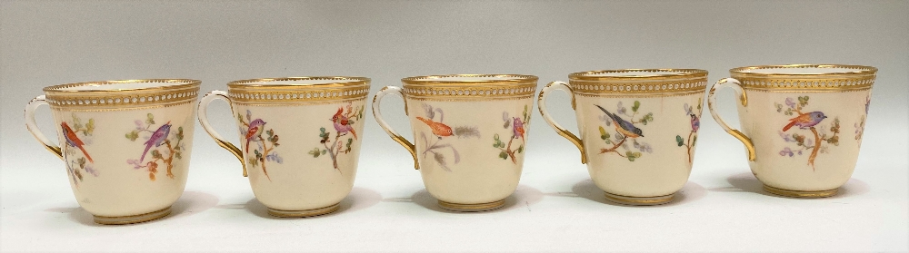 A good 19th Century Royal Worcester ornithological painted blush ivory part tea set, no. 8292, - Image 19 of 29