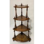 Victorian burr walnut veneered graduated corner wall-hanging shelves/wotnot with turned and fluted