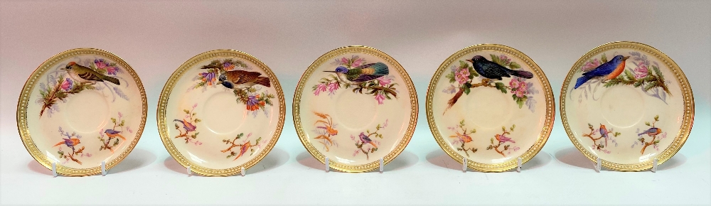 A good 19th Century Royal Worcester ornithological painted blush ivory part tea set, no. 8292, - Image 12 of 29