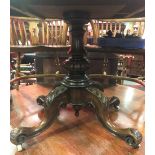 Victorian burr walnut veneered oval tilt-top breakfast table upon turned and fluted pedestal with