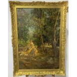EDUARDO MATANIA (1847-1929) Gypsy girl on a donkey in a forest setting Oil on lined canvas Signed 66