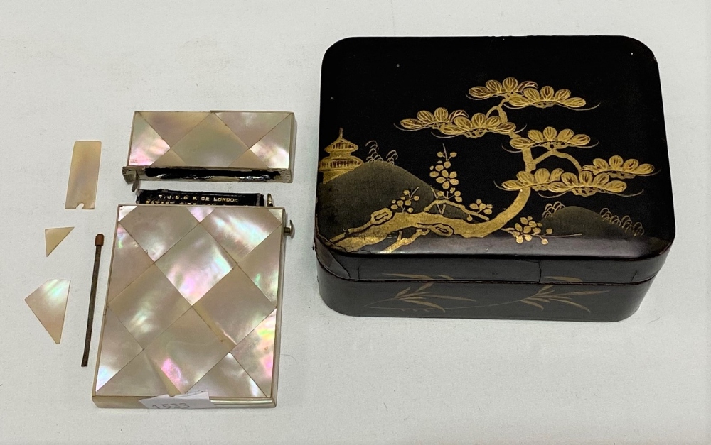 A 19th Century mother of pearl card case by H. Ling, Dorchester (AF) together with a rectangular