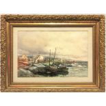 C.M. WILLIAMS Fishing boats near a Scottish village and River landscape A pair of watercolours