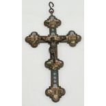 19th Century silver plated micro-mosaic large crucifix, length 20cm