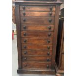Victorian stained pine collector's Wellington chest with ten graduated drawers, height 92cm x