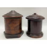 Two 19th Century turned lignum vitae string boxes, the largest height 14.5cm.