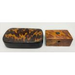 19th Century tortoiseshell hinge lidded trinket box, width 5.25cm together with a tortoiseshell