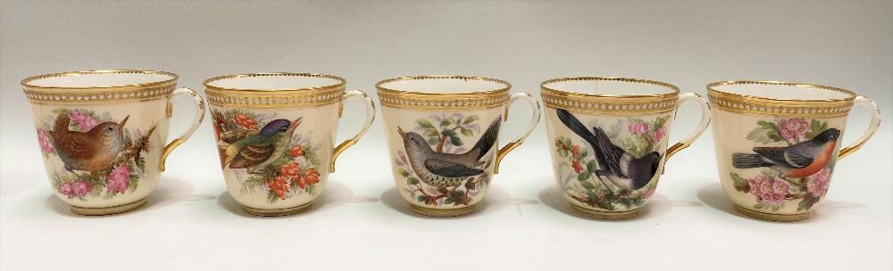 A good 19th Century Royal Worcester ornithological painted blush ivory part tea set, no. 8292, - Image 18 of 29