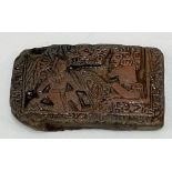 South American terracotta Maya or Inca rectangular relief plaque depicting two figures, width 10cm
