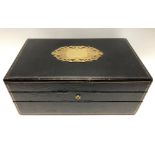 Good Victorian black Moroccan leather gilt tooled writing box by Asprey, 166 Bond Street, the hinged