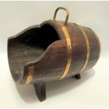 An oak brass coopered barrel coal scuttle, width 41cm