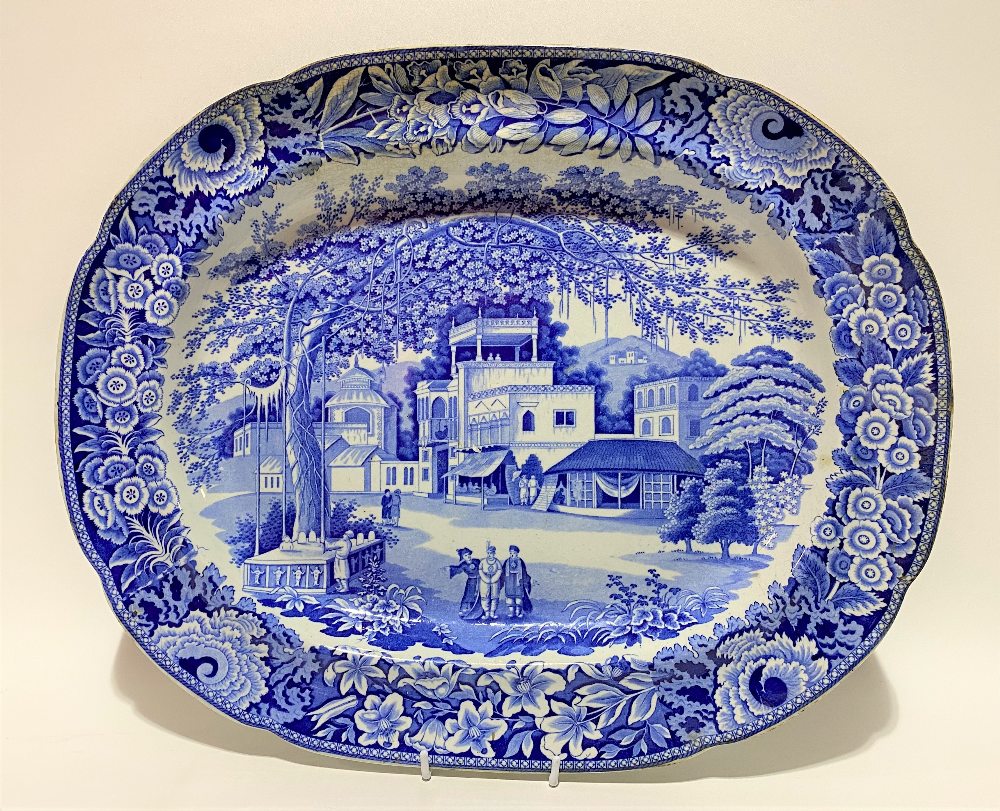 A 19th Century blue and white transfer printed platter by John & Richard Riley in the 'Eastern