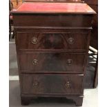 Reproduction mahogany Davenport with three graduated drawers upon bracket feet