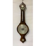 A Rosewood banjo barometer thermometer with four dials, the barometer dial 9.5in diameter, height