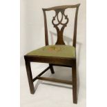 George III mahogany dining chair with pierced vase splat over an upholstered drop-in seat with