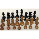 Staunton pattern weighted part chess set, height of largest 6.5cm.