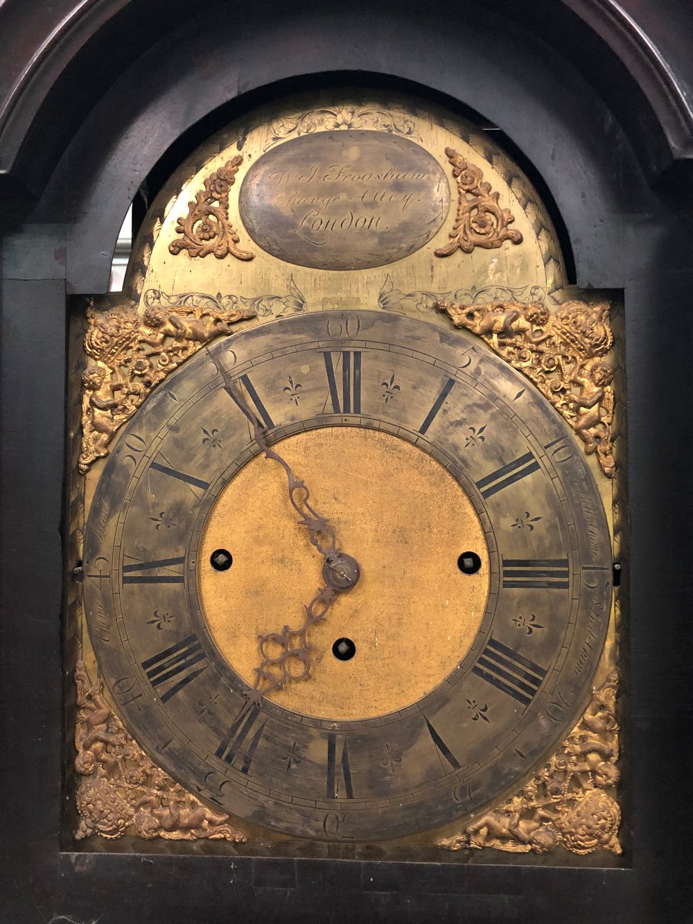 A good eight day longcase clock by W.J. Frodsham, Change Alley, London, within mahogany marquetry