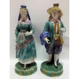 Pair of continental majolica figures, early 20th Century, modelled as a 17th Century man and