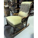 Victorian mahogany framed button-back upholstered rocker