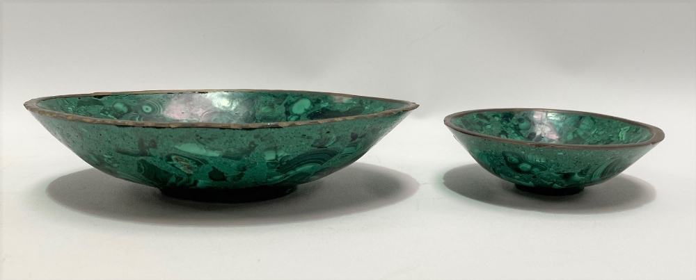 Two malachite brass mounted dishes, largest 16.5cm. - Image 2 of 2