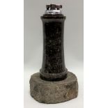 Cornish turned serpentine lighthouse table lighter, height 21cm.