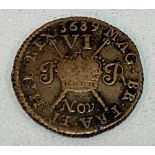 James II 'gunmetal' sixpence coin dated 1689.