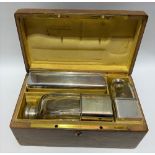 A good 19th century French three piece picnic set within tan ostrich leather hinge lidded fitted box