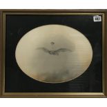 Attributed to Charles Prosper Sainton Young child flying on a bat Silverpoint drawing, oval