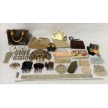 A collection of clasp bags, handbags including a Louis Vuitton copy, beaded purses and a