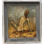 BEN MAILE (1922-2017) Nude woman on a beach Oil on board Signed 55 x 47cm