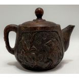 A Chinese miniature carved bamboo teapot, height 7cm