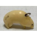Meiji period Japanese ivory miniature rat, signed with two character marks, silver suspension