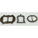 Three metal detected buckles, probably 17th Century.