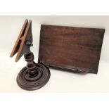 19th Century mahogany desktop pedestal book stand, the rectangular stand 33cm over a ring and