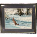 DAVID PARRY (b. 1942) Fox In A Snowy Landscape Watercolour Signed 50 x 66cm