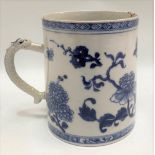 18th Century Chinese export blue and white underglaze mug foliate decorated with two butterflies