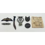 Miscellaneous items to include a Lusitania commemorative medallion, AA badge no. 22305E, WWII