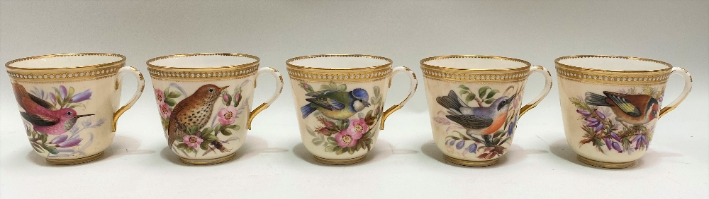 A good 19th Century Royal Worcester ornithological painted blush ivory part tea set, no. 8292, - Image 16 of 29