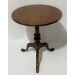 George III style yew tilt-top pedestal tripod table, diameter 60cm