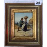 ERSKINE NICOL (1825-1904) Courting Irish Couple Oil on board Signed with monogram 12 x 9.5cm