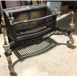 A Georgian cast iron fire grate with nickel fore legs and finials, width 85cm