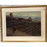 E. HODGSON (19th century British) Winter Ploughing Scene near the White Cliffs of Dover